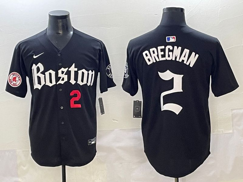 Men 2025 Boston Red Sox #2 Bregman Black Five generations Joint Name Nike MLB Jersey style 1
